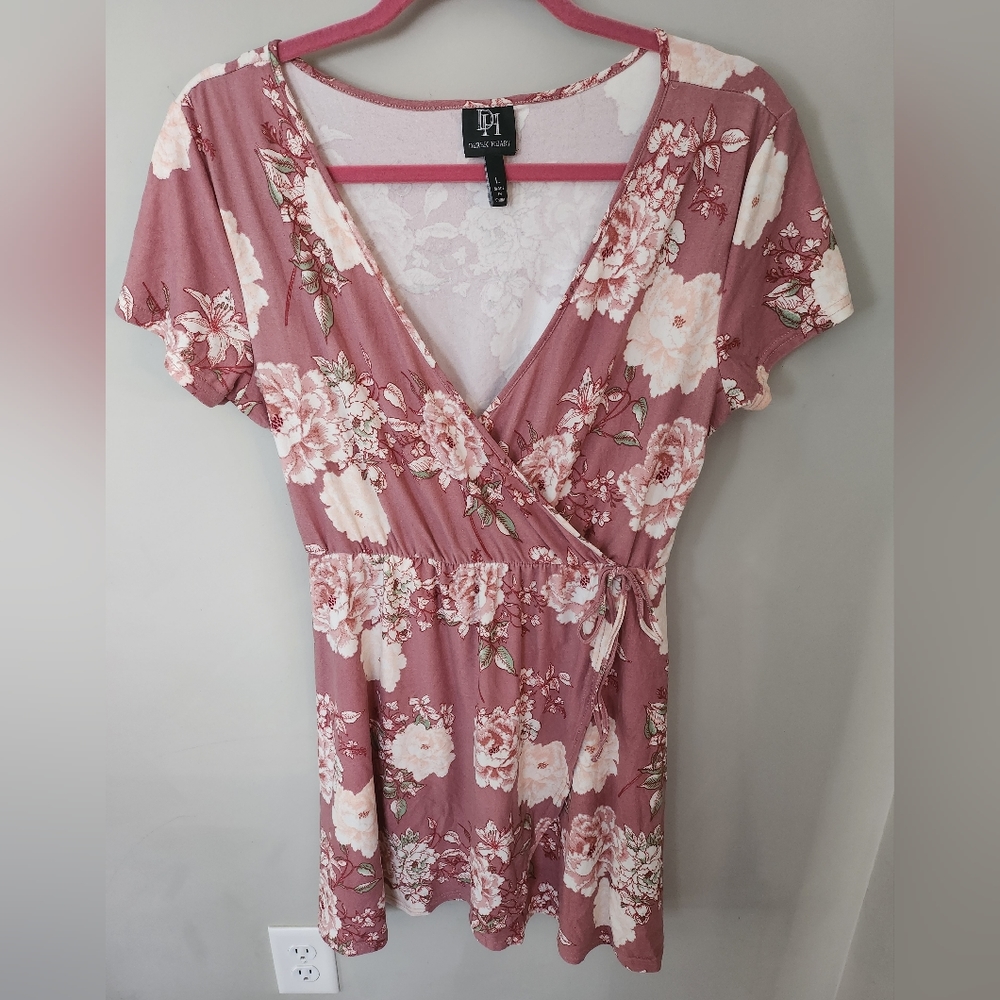 Mauve floral wrap dress mini, L
